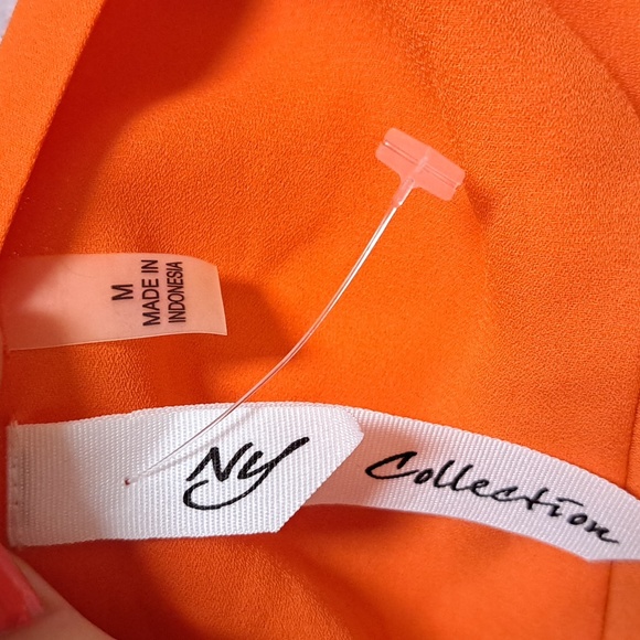 NY Collection Orange Gold Detail Long Sleeve Blouse. Size M NWT - Picture 8 of 9